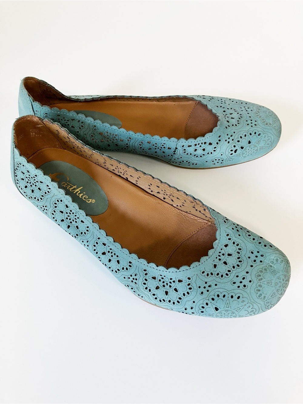 Earthies | Blue Suede Leather Bindi Eyelet Ballet Flats 9 Artsy Boho Festival